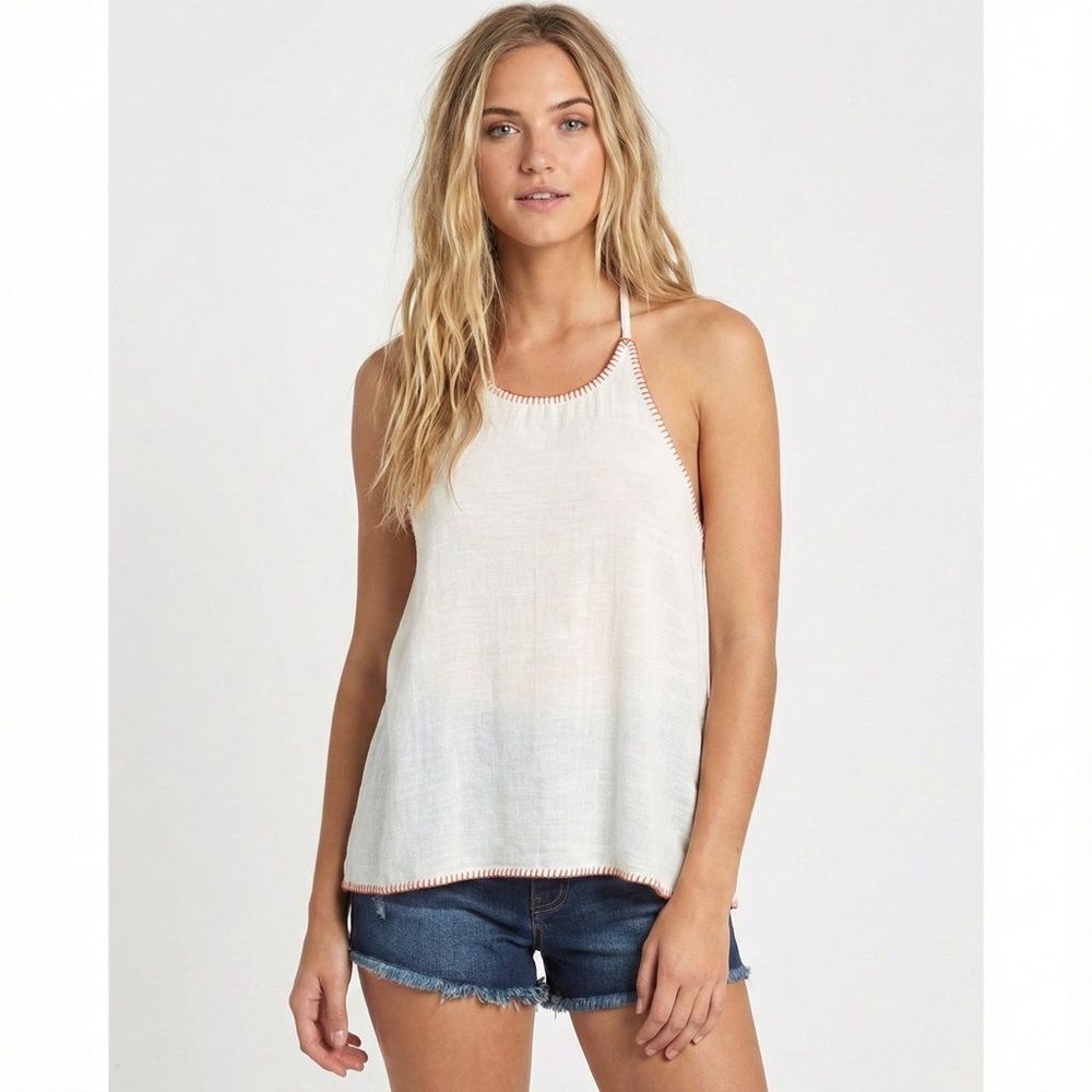 NWT BILA 77 Beige Boho Cotton Halter Top Large Cream Textured Summer Beachy